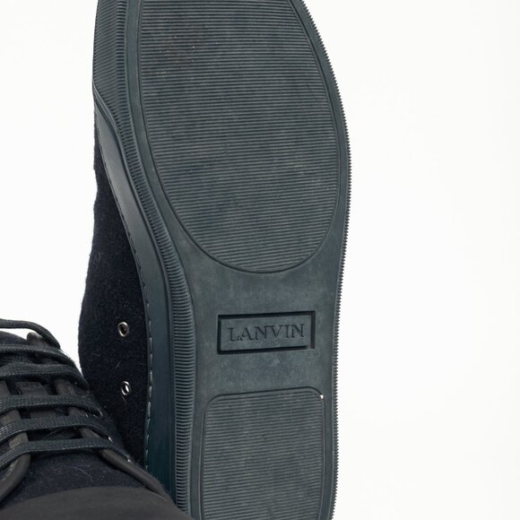 Lanvin Navy Felted Wool Low-Top Sneakers - Picture 5 of 10